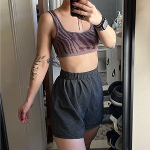 Navy Blue Polka Dot High Waisted Shorts With Elastic Waist